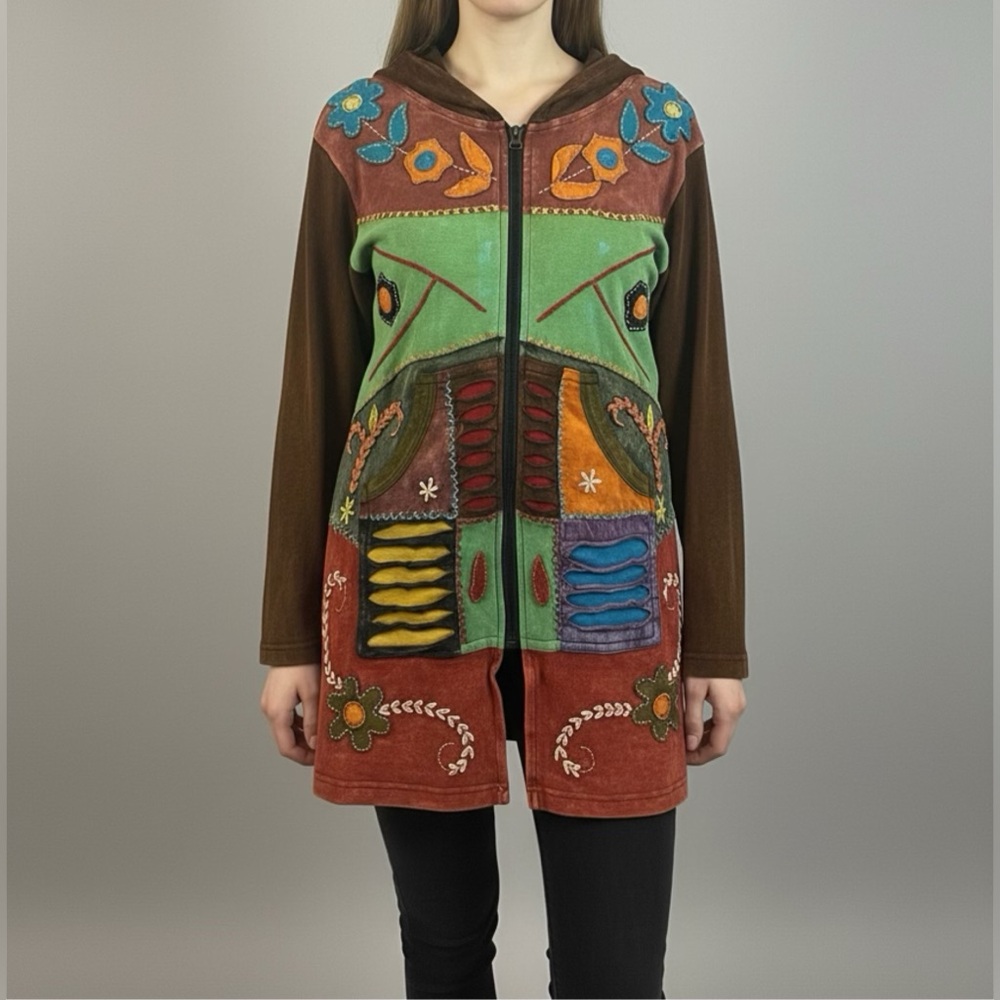 Vintage Made In Nepal 100% Cotton Patchwork Zip Up Small - Picture 1 of 9